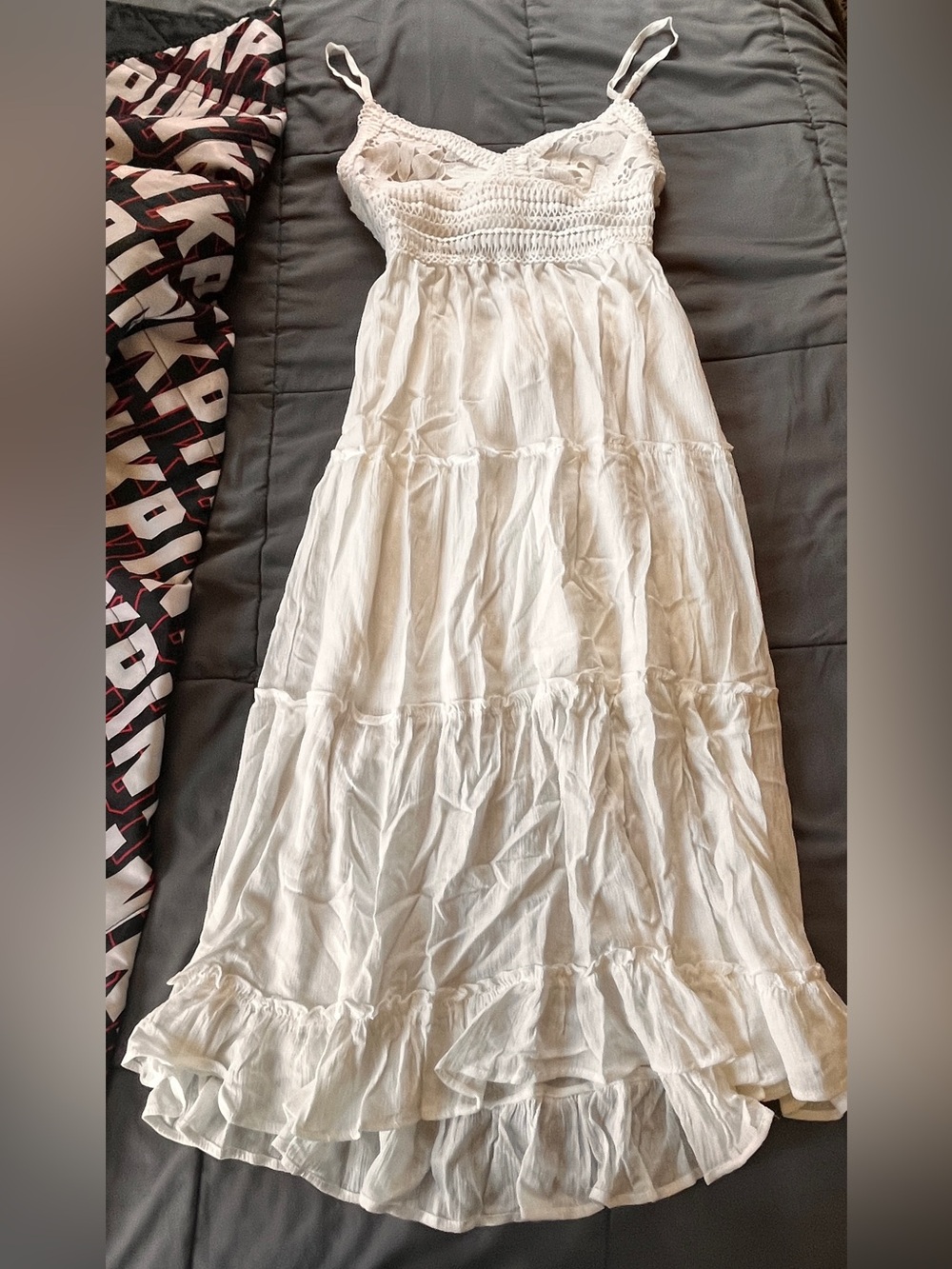 White Tiered Crochet Bodice Maxi Dress - Lightweight Summer Dress NWT